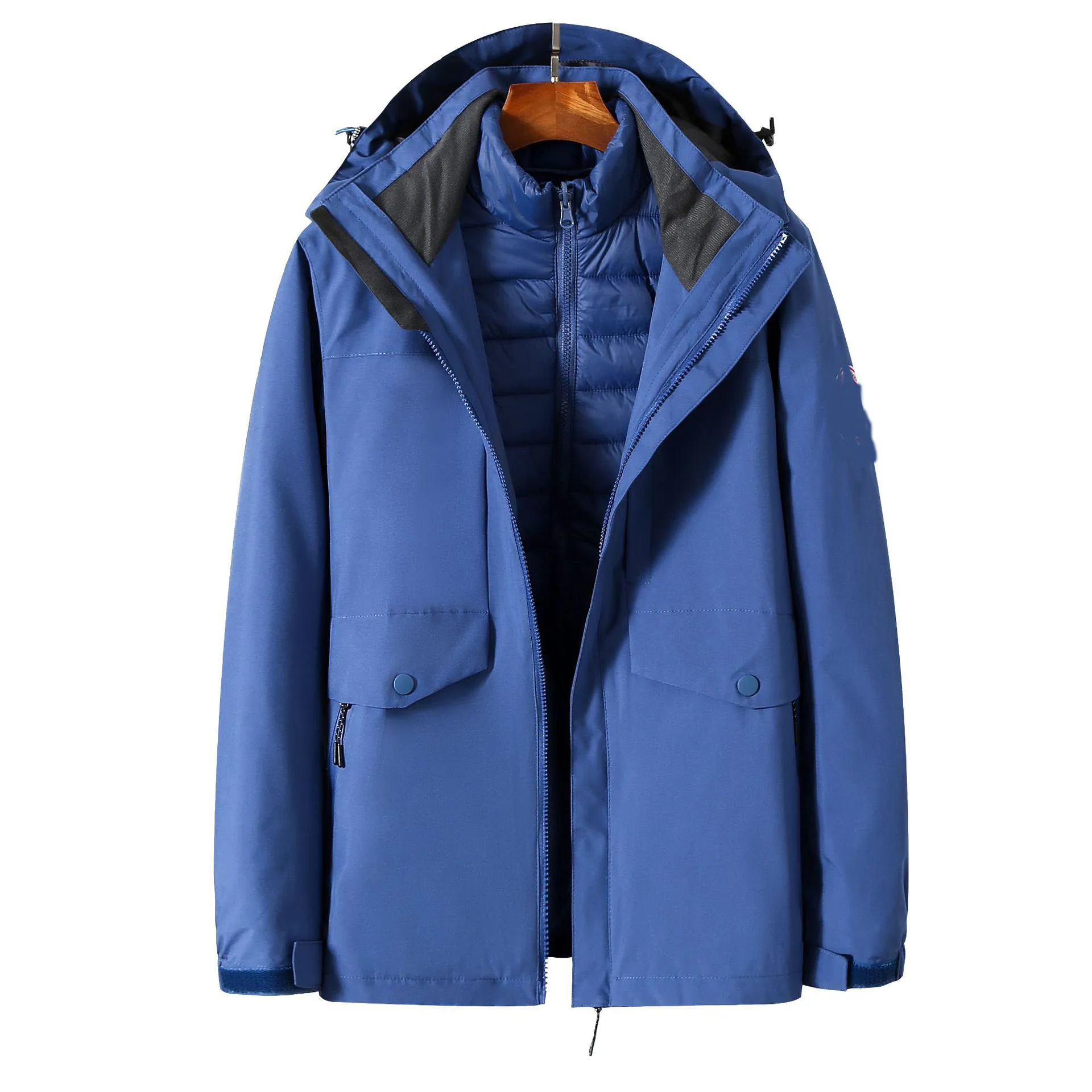 Reversible 100 Polyester Cotton Thick Hood Down Jacket Fabric White Winter  Coat Men