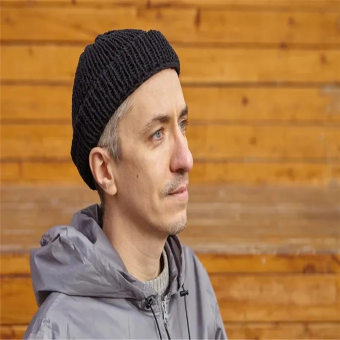 Fisherman Black Cotton Knitted Hat 
