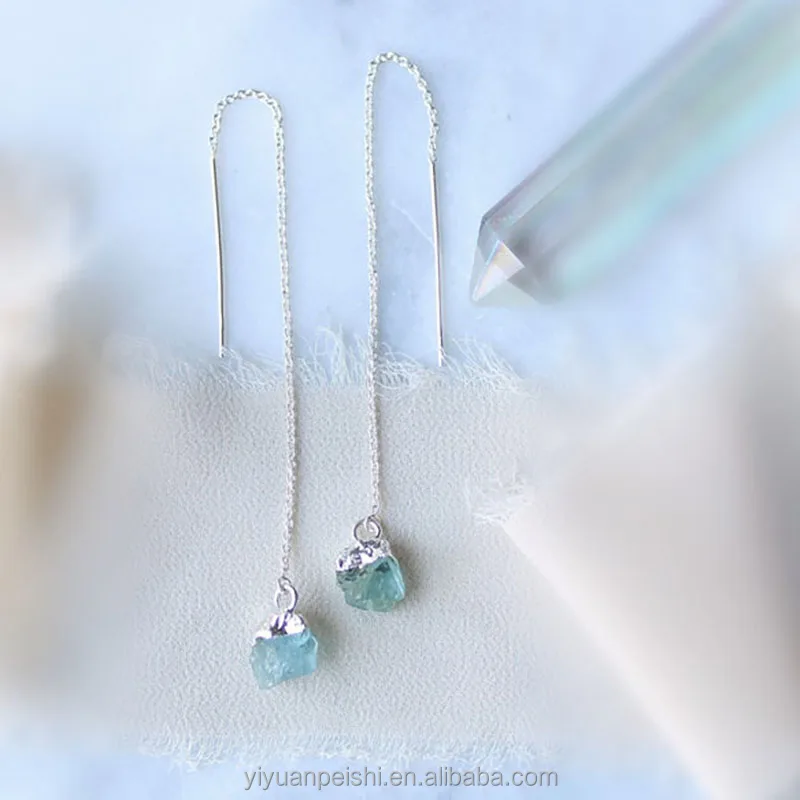 Customized Gem Raw Stone Crystal Drop Dainty Earrings Aquamarine