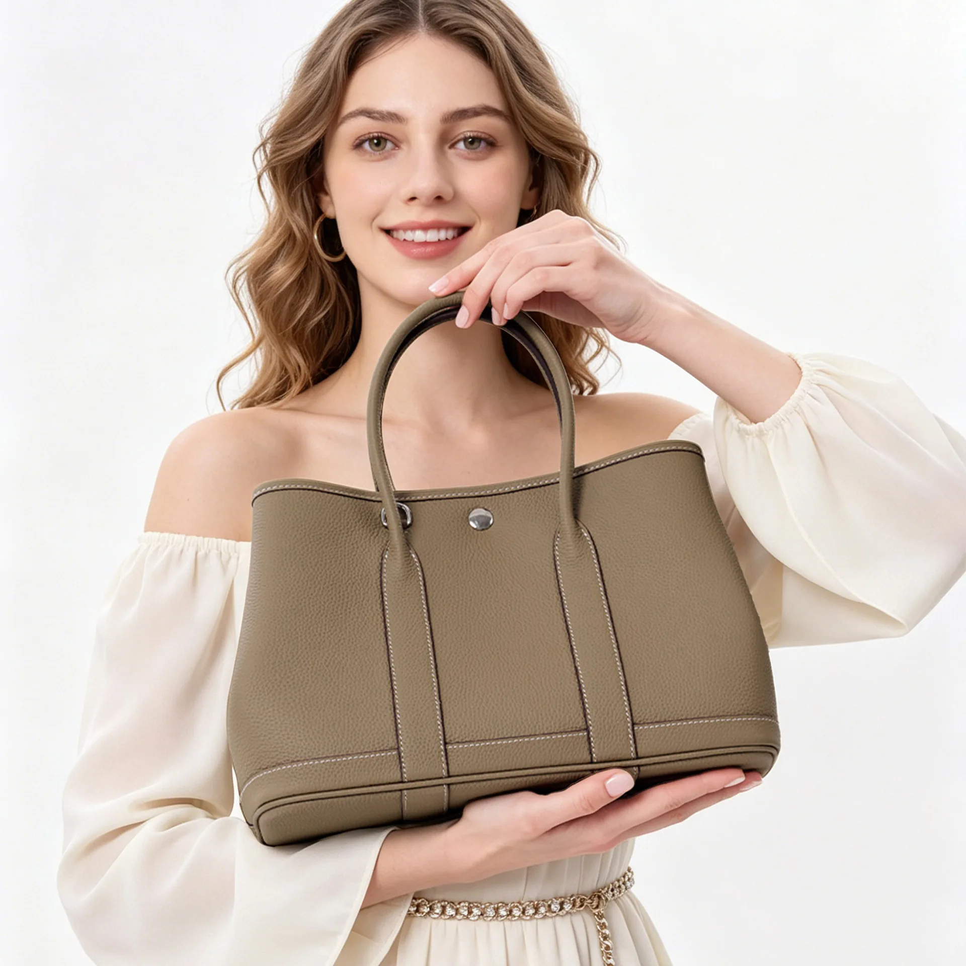 TOGO Women’s Genuine Leather Big Portable Shoulder Tote Bag Magnetic Clasp Lychee Pattern Simple All-match Spring 2025 Everyday