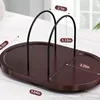 Round walnut-colored storage rack