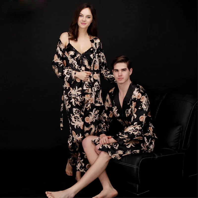 Mens Sexy Satin Silk Pajamas Kimono Bathrobe Robe Dressing Gowns Pjs  Loungewear