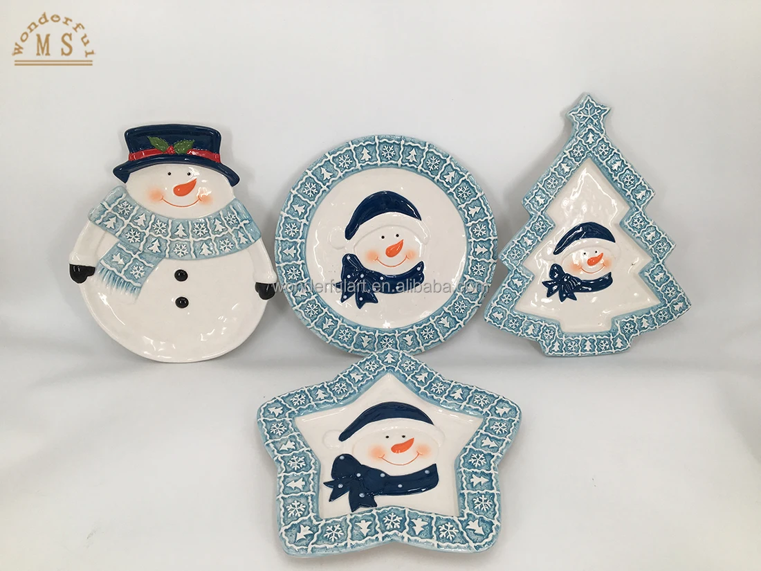 Ceramic serving plate winter tablewares dolomite snowman shaped dish snack dish candy dried fruit plate kitchen tableware