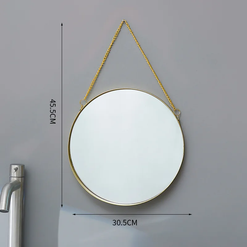 Modern Luxury Round Hanging Gold Makeup Mirror Frame Decorative