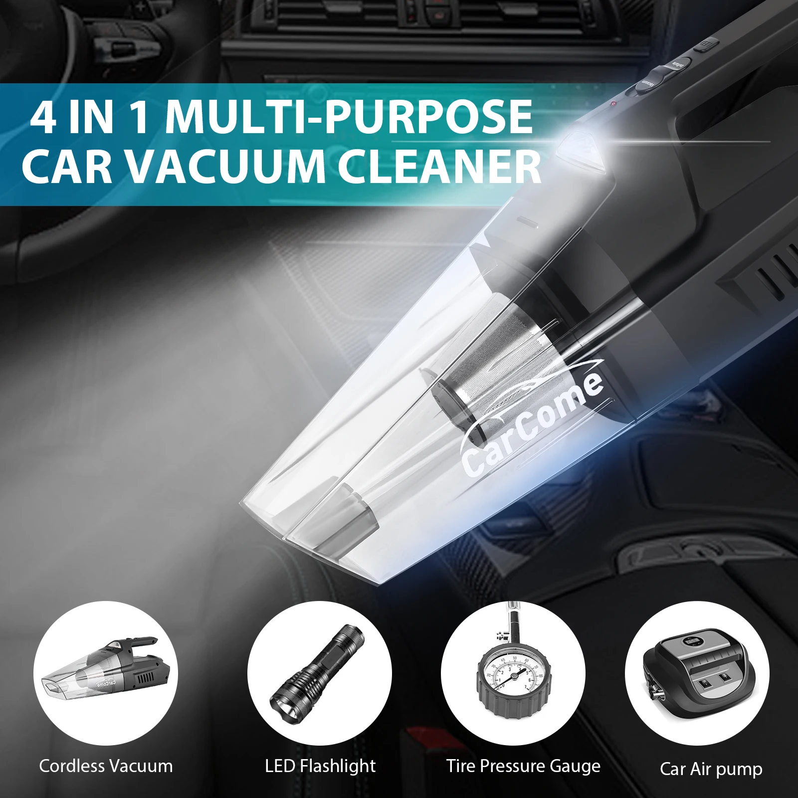 4 в 1 портативный мощный мини-пылесос для мытья автомобиля 12 120 Вт с компрессором