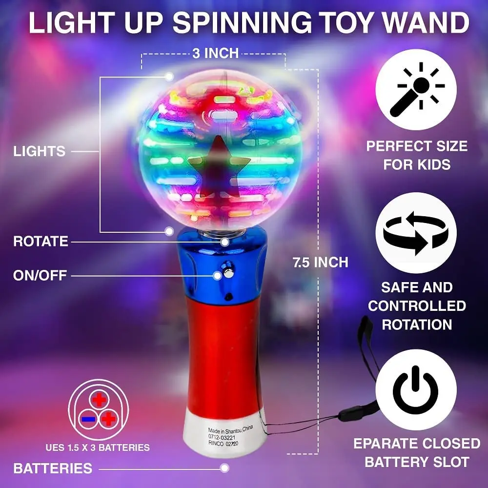 Light Up Magic Ball Toy Wand for Kids - Rotating Flashing LED Spinning Wand - Autism Sensory Toys