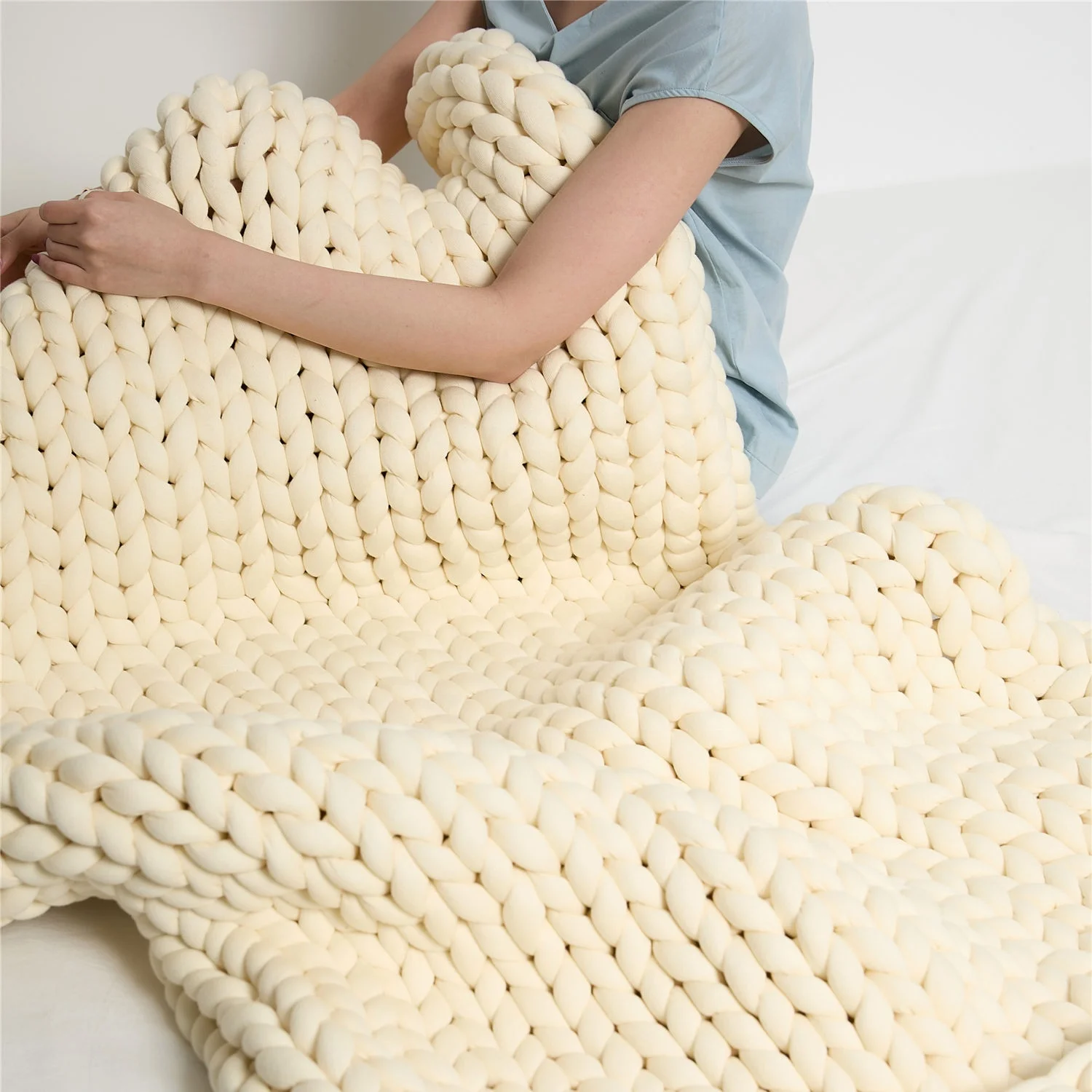 Chunky Knit Weighted Blanket LLY Custom Wholesale Cotton 15 Pounds 15lb 25lbs Bed Room Wearables Custom Color YIRUIO