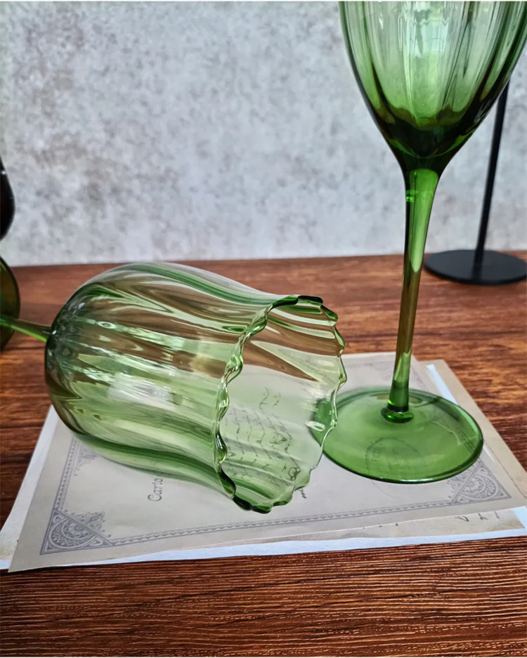 solhui vintage green wave glass goblets