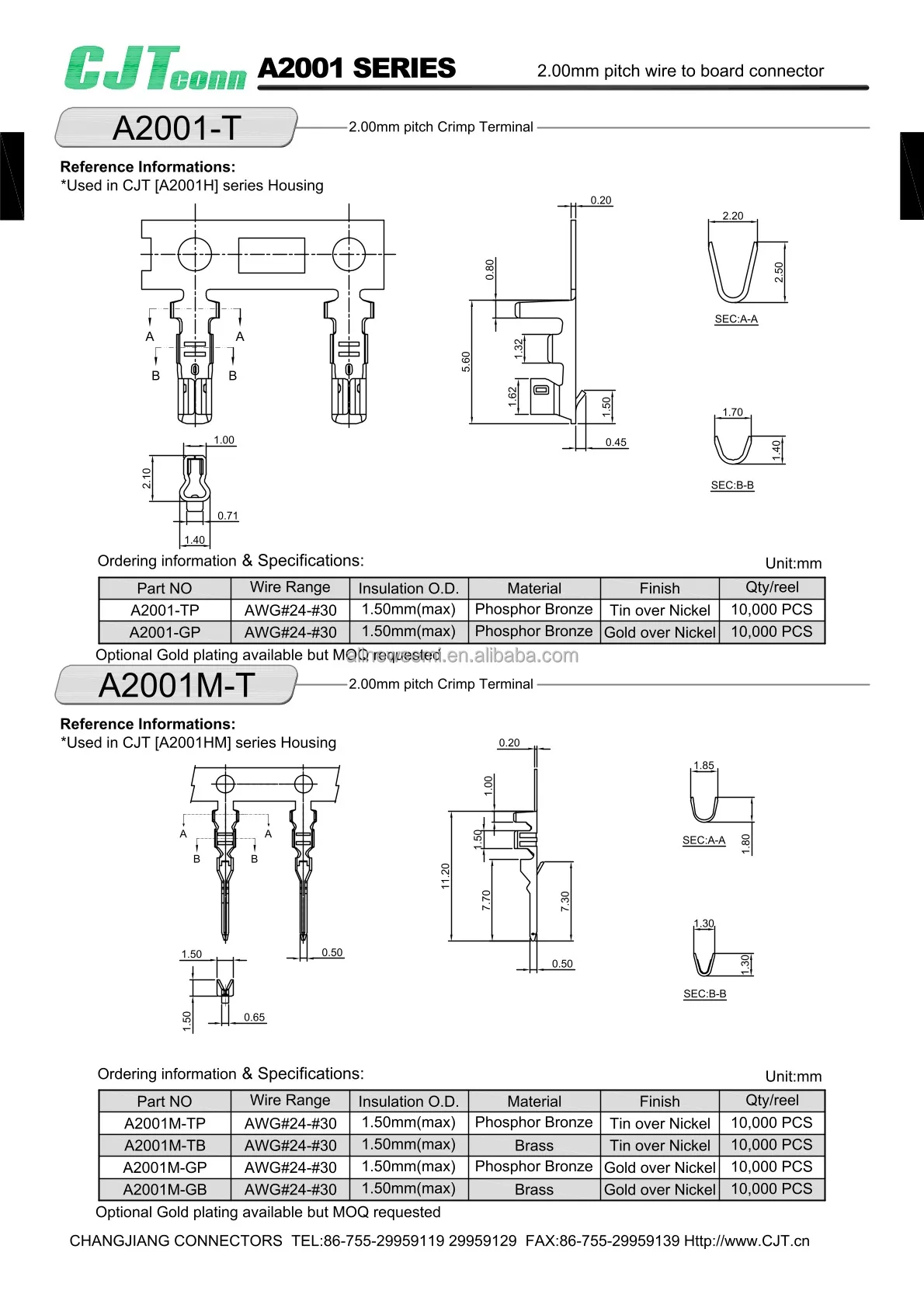 Hot sale Original A2001AWV-2P Rectangular Connectors Through Holes Single Row 2 Pins 2.00mm Pitch Header Vertical 2 Positions