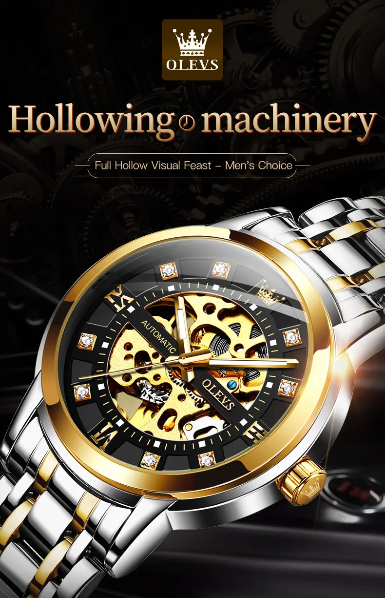 OLEVS 9901 Men's Automatic Mechanical Movement Watches Waterproof Luminous Diamond Design Luxury Brand Business Wrist Watch