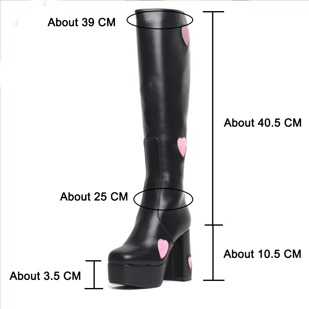 Gotrays Brand Candyfloss love Knee High Platform Boots Chunky High Heels  Trendy Party Dress Heart Print Shoes Autumn Woman