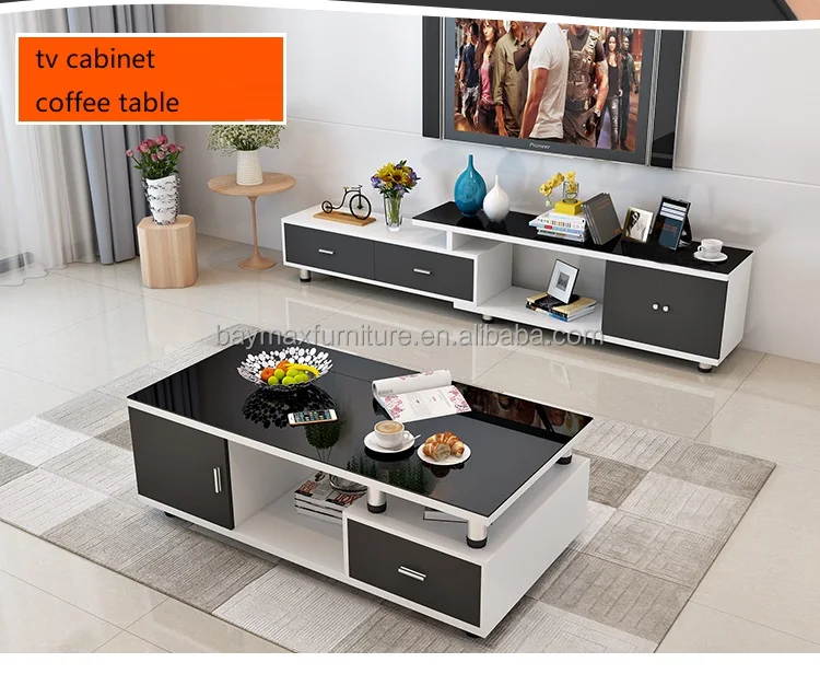 Modern High Gloss TV Cabinet and Coffee Table with Drawer Slide for ...