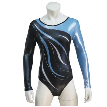 OEM Gymnastics Leotard with Printed Diamond Sleeve Sublimation Metallic Mystic Fabric Leotards