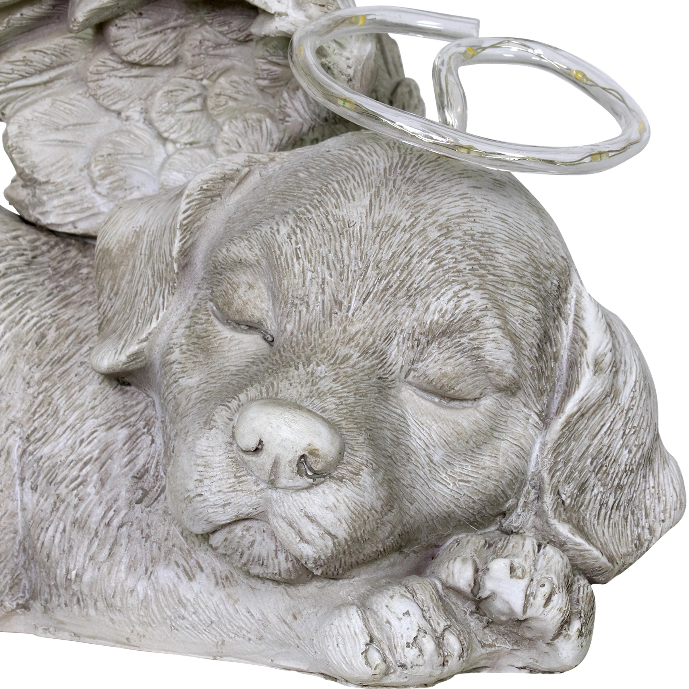 Resin Solar Sleeping Dog With Halo And Angel Wings Memorial Garden