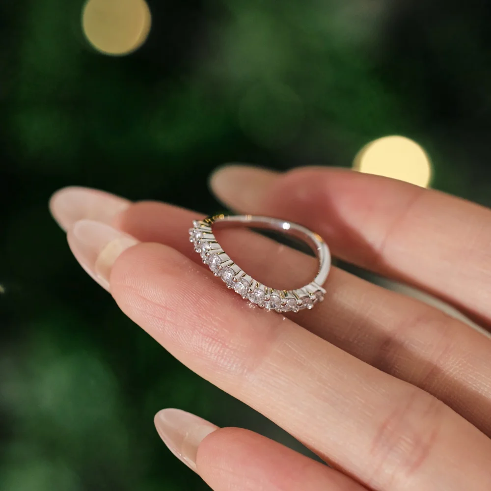 KAKODIY High Quality Jewelry 925 Sterling Silver Eternity Wedding Ring 5A Zirconia Geometric Curve Women's Bridal Dress Up Ring detail 2