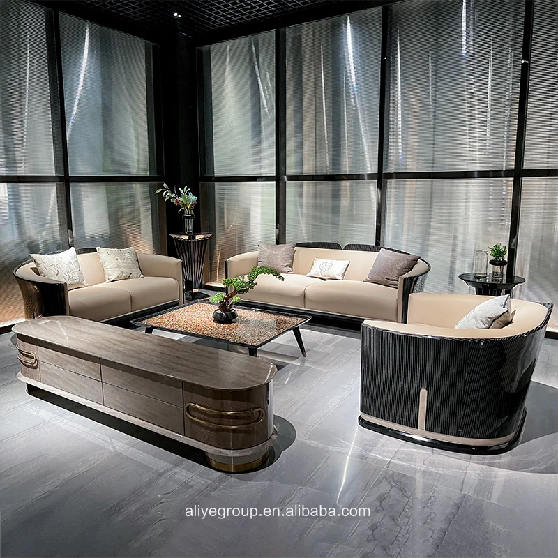 Italian Design Leather Sofa Highend Living Room Sofa Set Villa