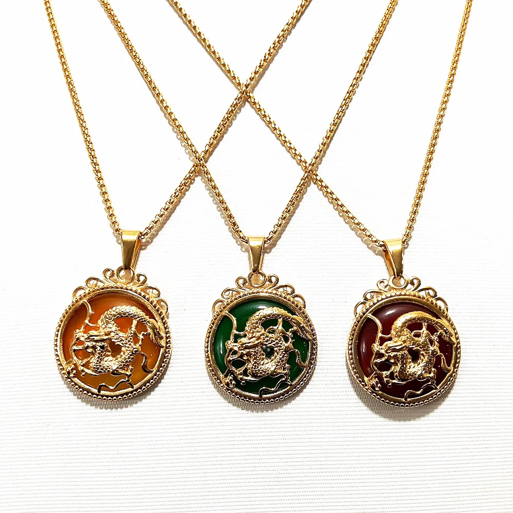 18k Gold Plated Gold Chinese Dragon Necklace Non Tarnish China