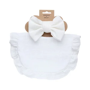 Manufacturer's Best-selling Baby Saliva Towel and 100% Cotton Butterfly Headband Set With Rolled Edge Design for Baby Bibs
