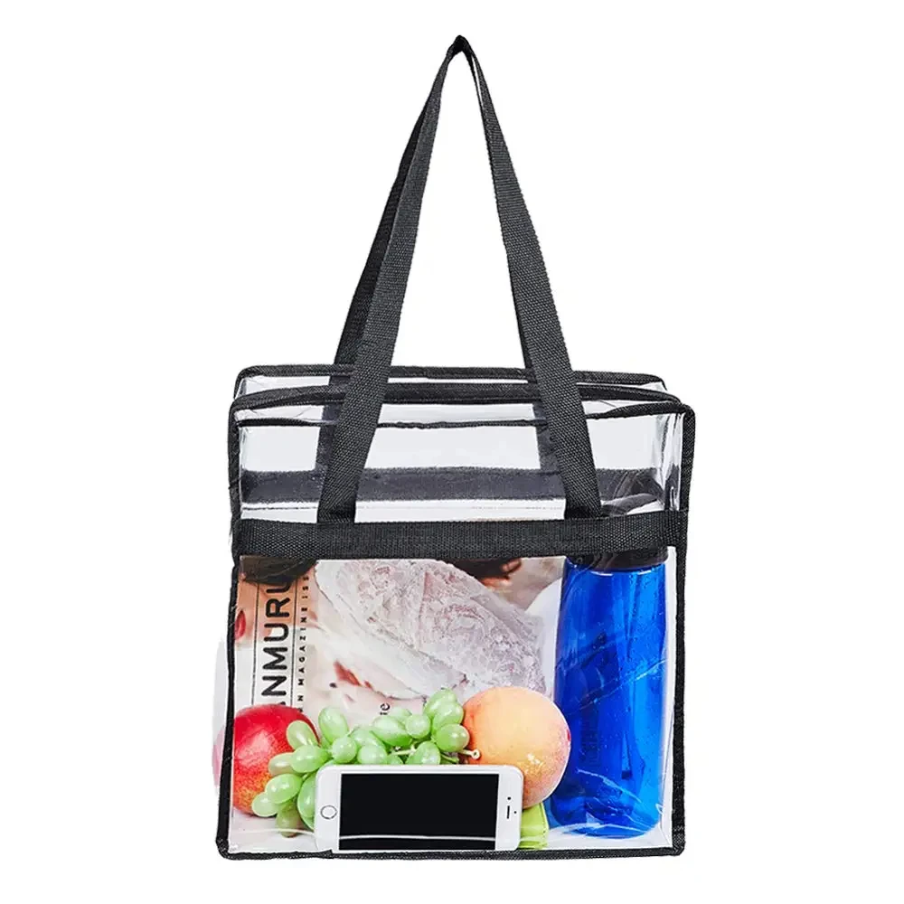 Transparent PVC Clear Women's Tote Bag with Zipper Convenient Shopping Bag