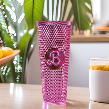Factory Direct 710ml Durian Cup Creative Double-Layer Electroplated Straw Hand-Pricked Dad Same Style Drinkware