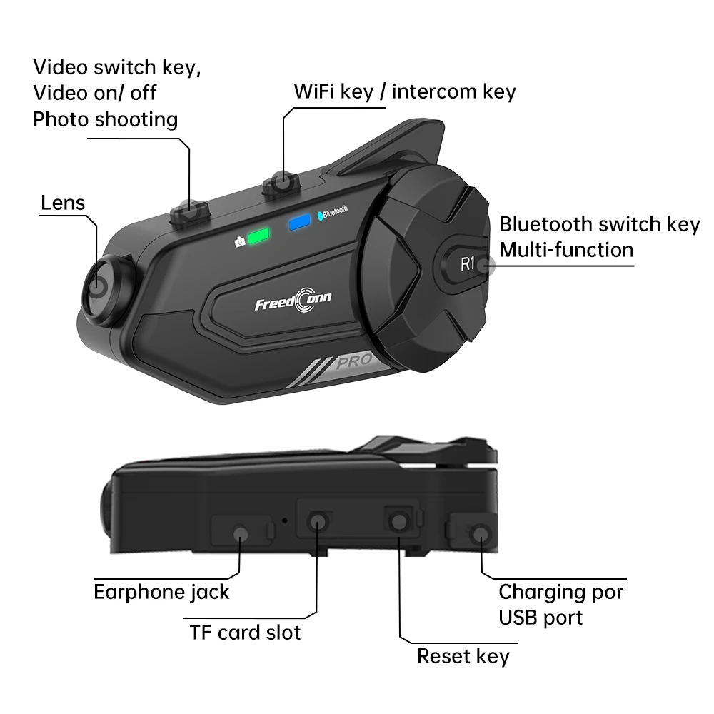 Freedconn R1 Pro 2K WIFI Bluetooth Intercom Headset for Motorcycles