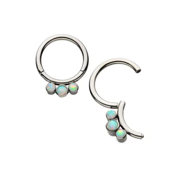 Body piercing jewelry navel nailed lip nail eyebrow G23/ASTM F136 Titanium Hinged Segment Ring with 3 Opal Jewels (Clicker)