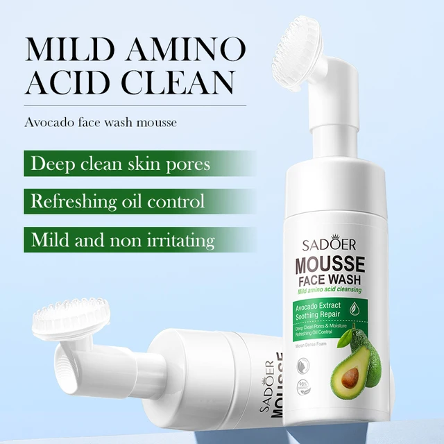 SADOER Hot Selling Avocado Amino Acid Cleansing Mousse Pore Brush Moisturizing Skincare Oil Control Facial Cleanser