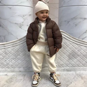 Custom Color Add Boutique Boys Plain Bubble Down Jacket Clothes Warm Winter Kids Puffer Coat Zipper Windproof
