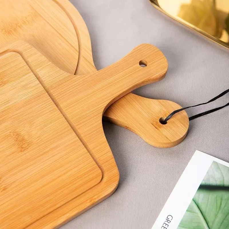 Bamboo Chopping Block Rectangle Wood Steak Board with Handle Hanging Hole for Serving Bread Cheese Plates Dishes
