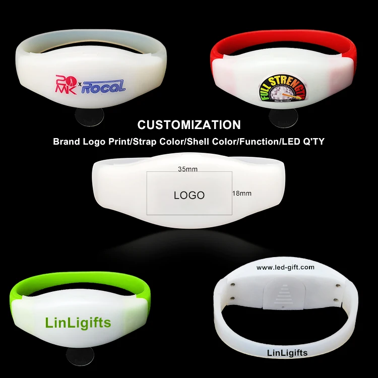 LINLI RFID DMX Remote Controlled Glow LED Bracelets Light up Wristbands Flashing Arm Wrist Bands for Music Festival Soccer Games