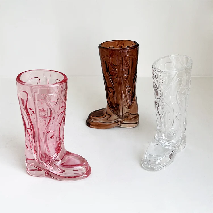 Wholesale Eco-Friendly Novelty Mini Crystal Cowboy Glass Boot Shot Glass Colorful  Small Boot Shaped Shot Glasses