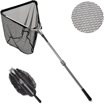 dunlop fishing telescopic landing net RESTCLOUD with Telescoping Pole Handle, Fishing net Freshwater for Kids Men Women, Extend to 40-63 Inches Flip & Dip | Chrome