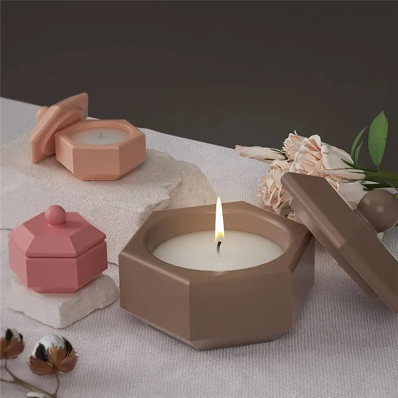 Y1067 New Design Hexagonal Cement Candle Silidone Mold DIY Hexagon Jar Wax Holder Silicone Mold