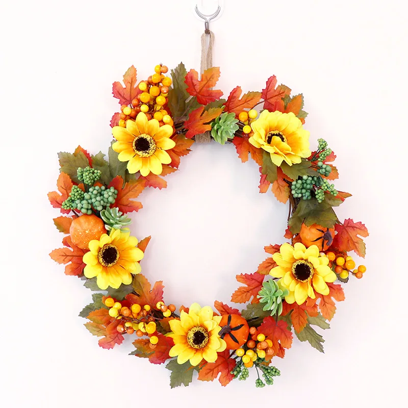 2023 Harvest Wreaths Pumpkin Garlands Artificial Maple Leaves Berry ...