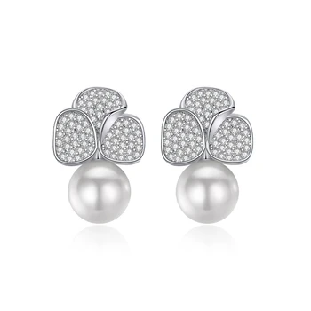 glamour clover earrings set pearl S925 sterling silver jewelry wholesale custom trendy Ladies stud fashion korean women designer