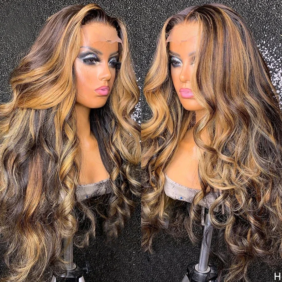 Blond Kroppsvågig Lace Front Peruk Äkta Hår Slingor Limfri 360 Full Lace Frontal Peruker Dam_voghion.com