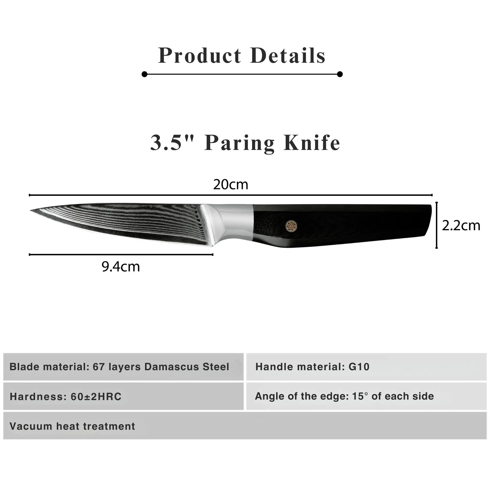JJ 3.5" Paring Knife Japanese 67 Layers Damascus Steel with Octagonal G10 Handle Custom Kitchen Knife