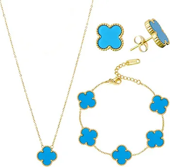 Fashion Jewelry Designer Jewelry Set for Women Four Leaf Clover Earring Bracelet Necklace Stainless Steel Jewelry Set