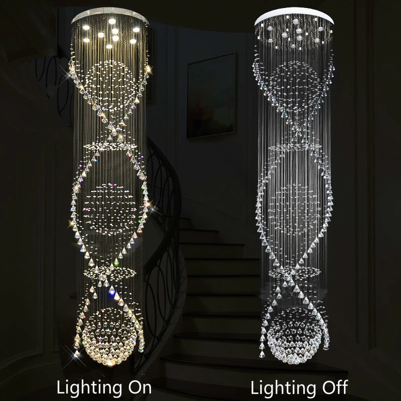 ダブルヘリックスクリスタルシャンデリア 80cm径 280cm高さ LED照明