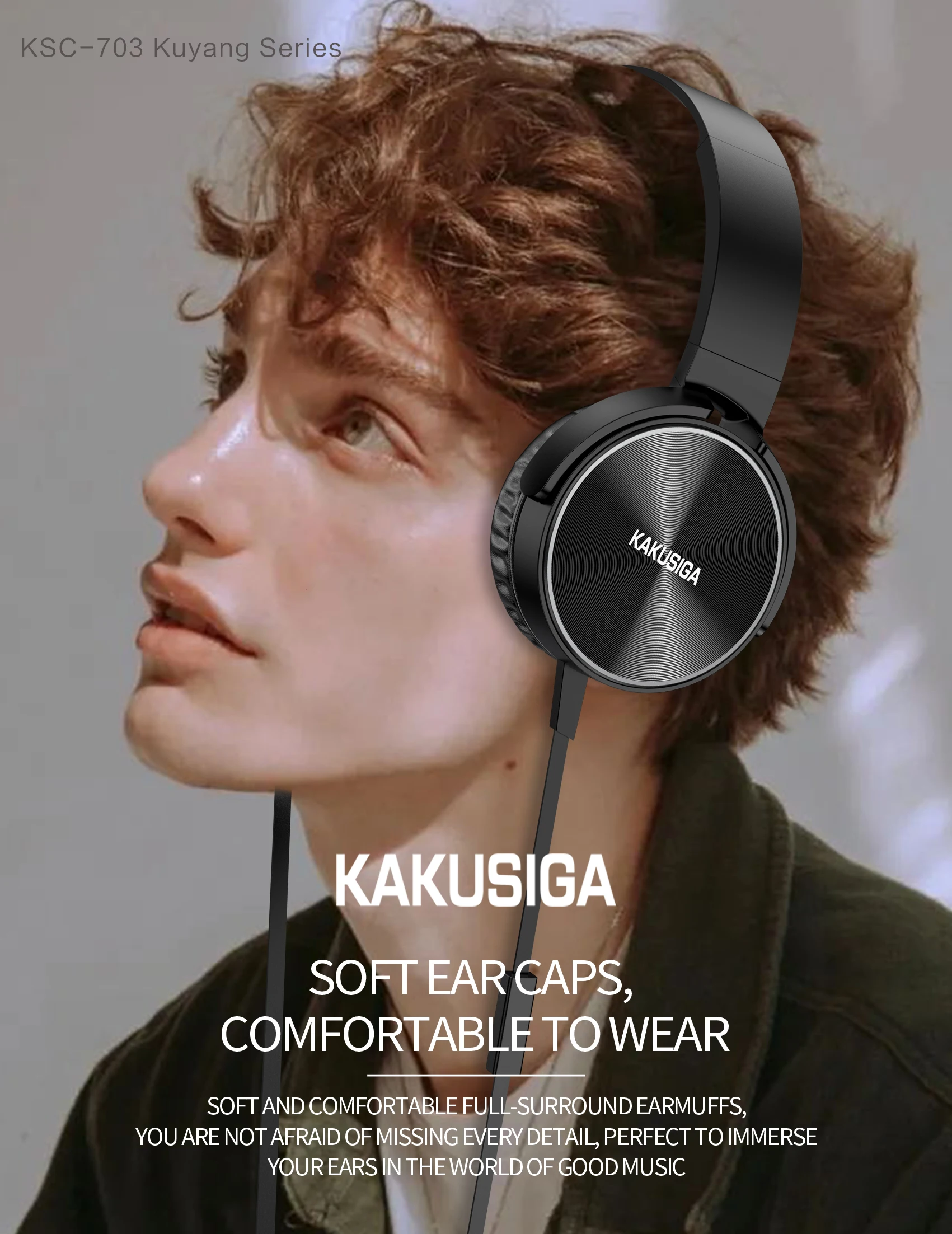 KAKUSIGA Wire Control Headphone High Quality 40MM Subwoof Headset Noise Cancelling Stereo Audio Earphone