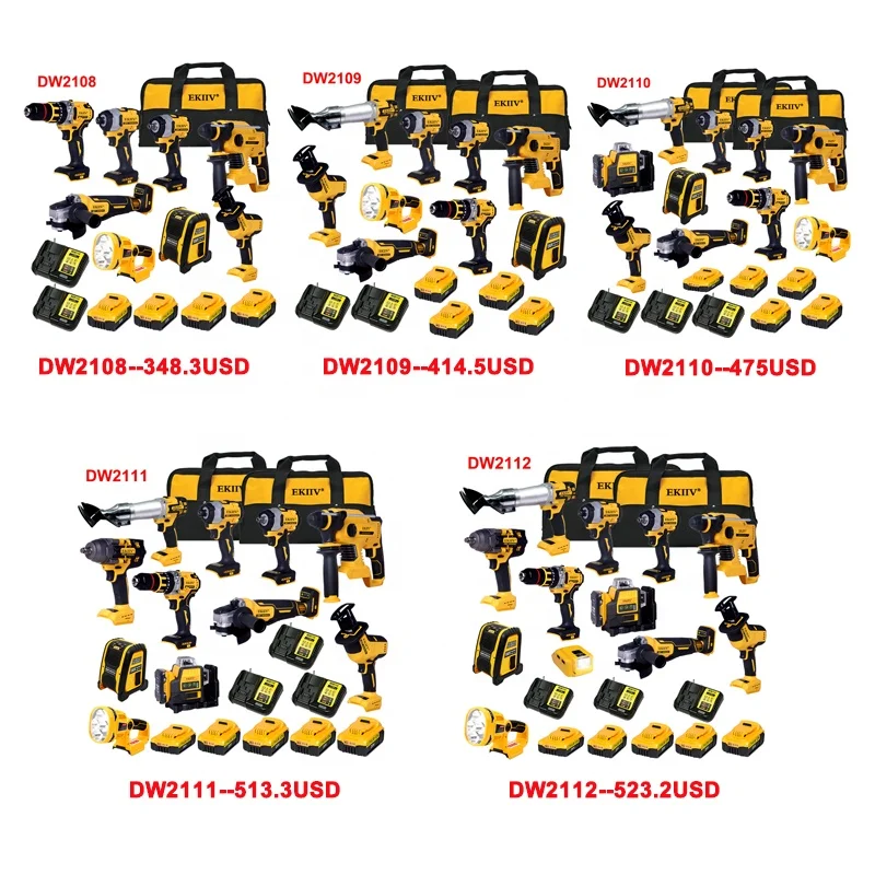 EKIIV 20V Power Tools Rechargeable Lithium Electric Hammer Drill Brushless Angle Grinder Cordless Wrench Combination Tool Set