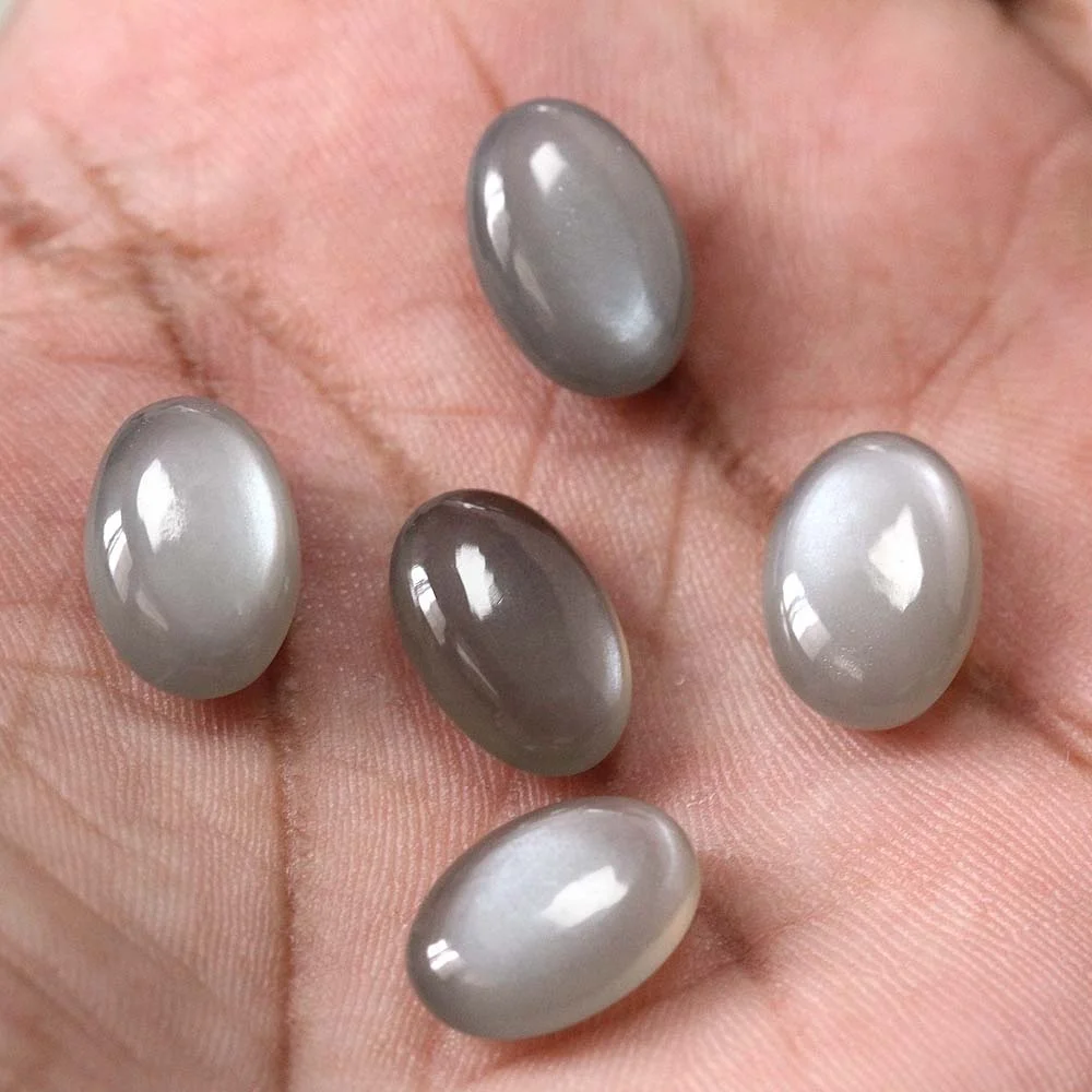 31.5cts Moonstone Grey Color Smooth Cabochon Loose Gemstone 10x14mm Diy