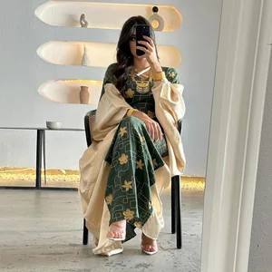 AB391 Women's Modest Floral Maxi Dress Jalabiya Abaya Made of Rayon Plus Size Accessory