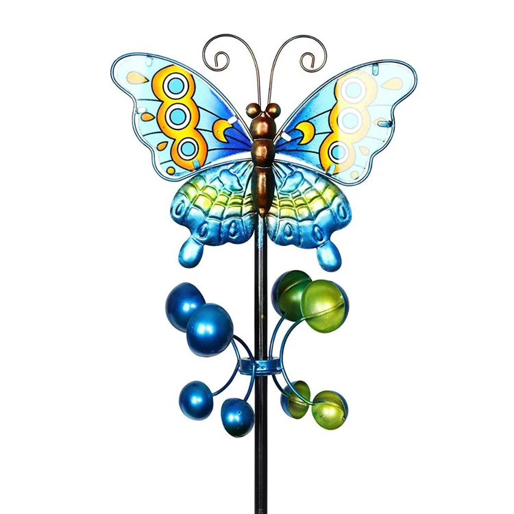 Outdoor Metal Teal Butterfly Wind Spinner  Stake Kinetic Art Wimd Spinners    Supplies Multicolor