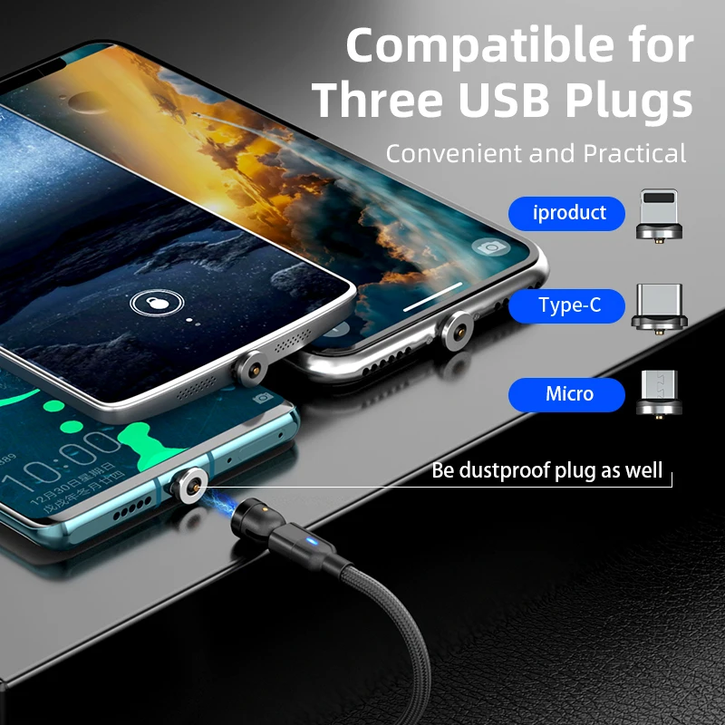 Amazon new product 3 in 1 540 degree rotate round interface mobile phone magnetic charging cable - ANKUX.COM