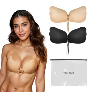 Invisible Sticky Reusable Breathable Backless Wedding Bra Strapless Push up Adhesive Bra with Wings and Adjustable Drawstring