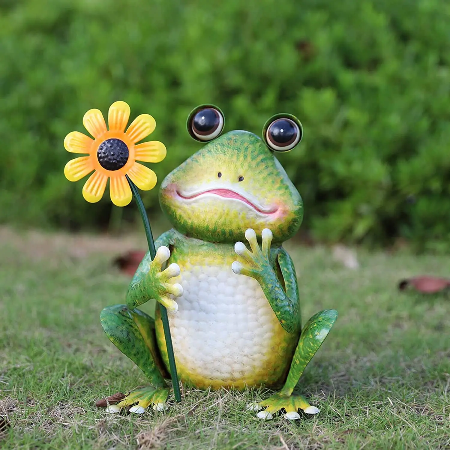 Metal Garden Frog With Sunflower Statue Outdoor Decor Metal Frog Yard