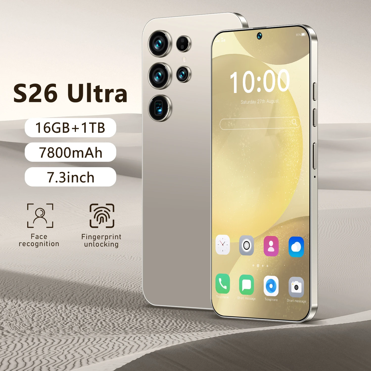 ULUCAN Smartphone S26 Ultra con penna integrata, telefoni cellulari versione globale 5G, telefono cellulare con fotocamera da 7,3 pollici, 16GB di RAM 1TB di ROM, Snapdragon8 gen3 (10 core),Blue-1TB