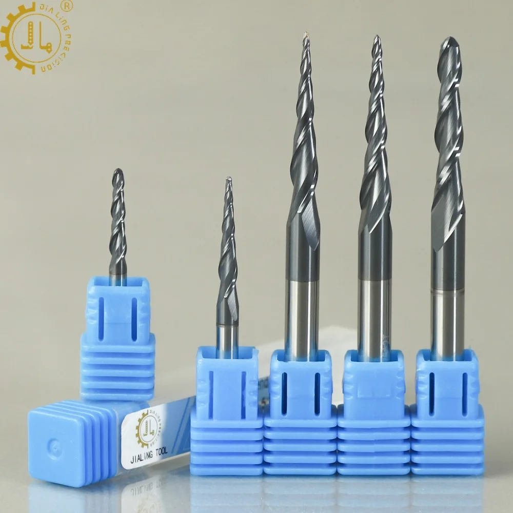 Conical Ball Nose Tapered Ball Nose Endmills Carbide Hrc65 Taper End