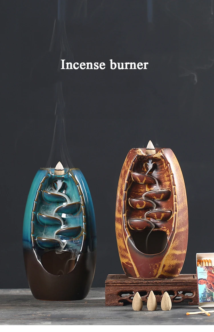 Wholesale Backflow Incense Burner Ceramic Incense Stick Holder Waterfall Censer Burner Arabic